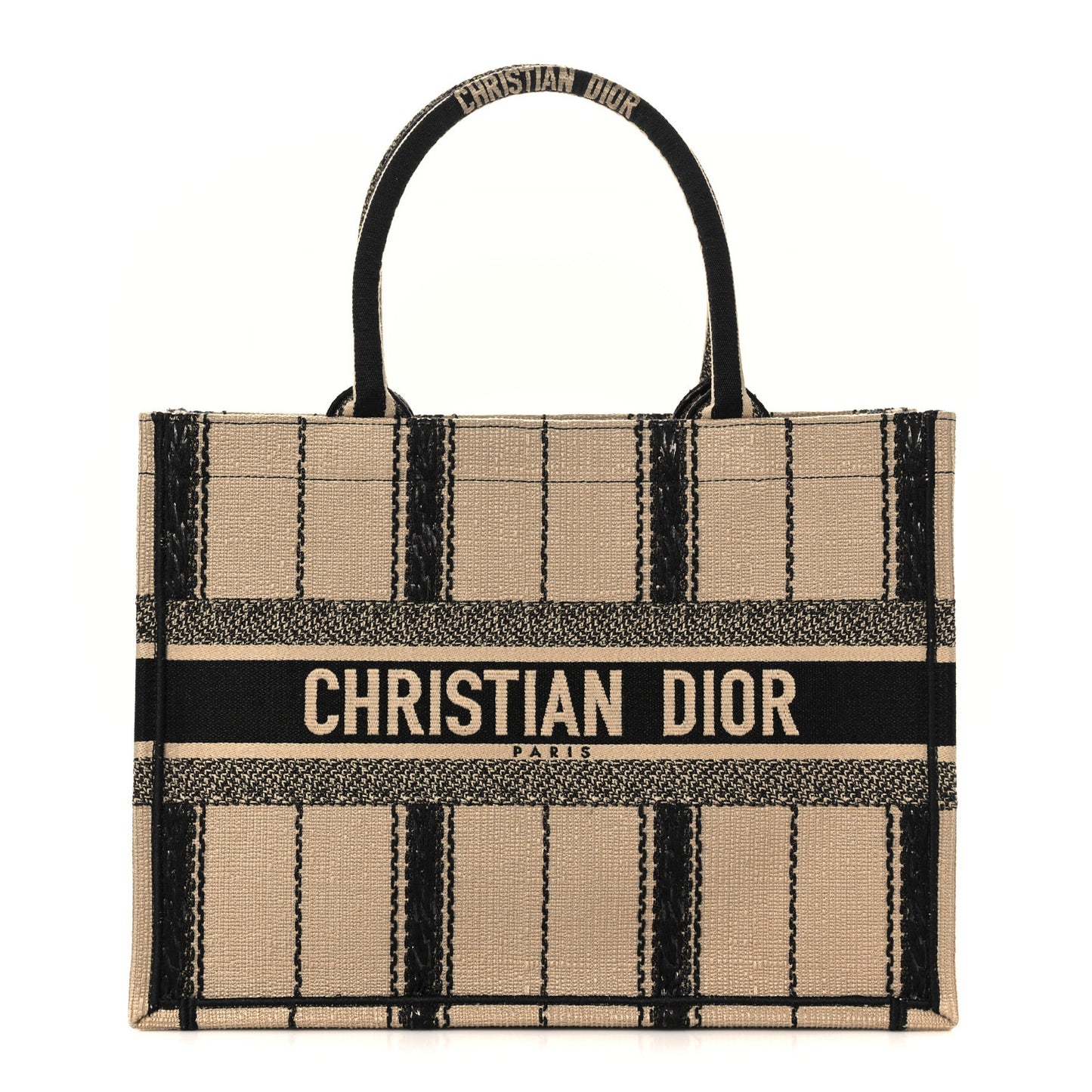 Canvas Embroidered Medium Bayadere Book Tote Black Beige