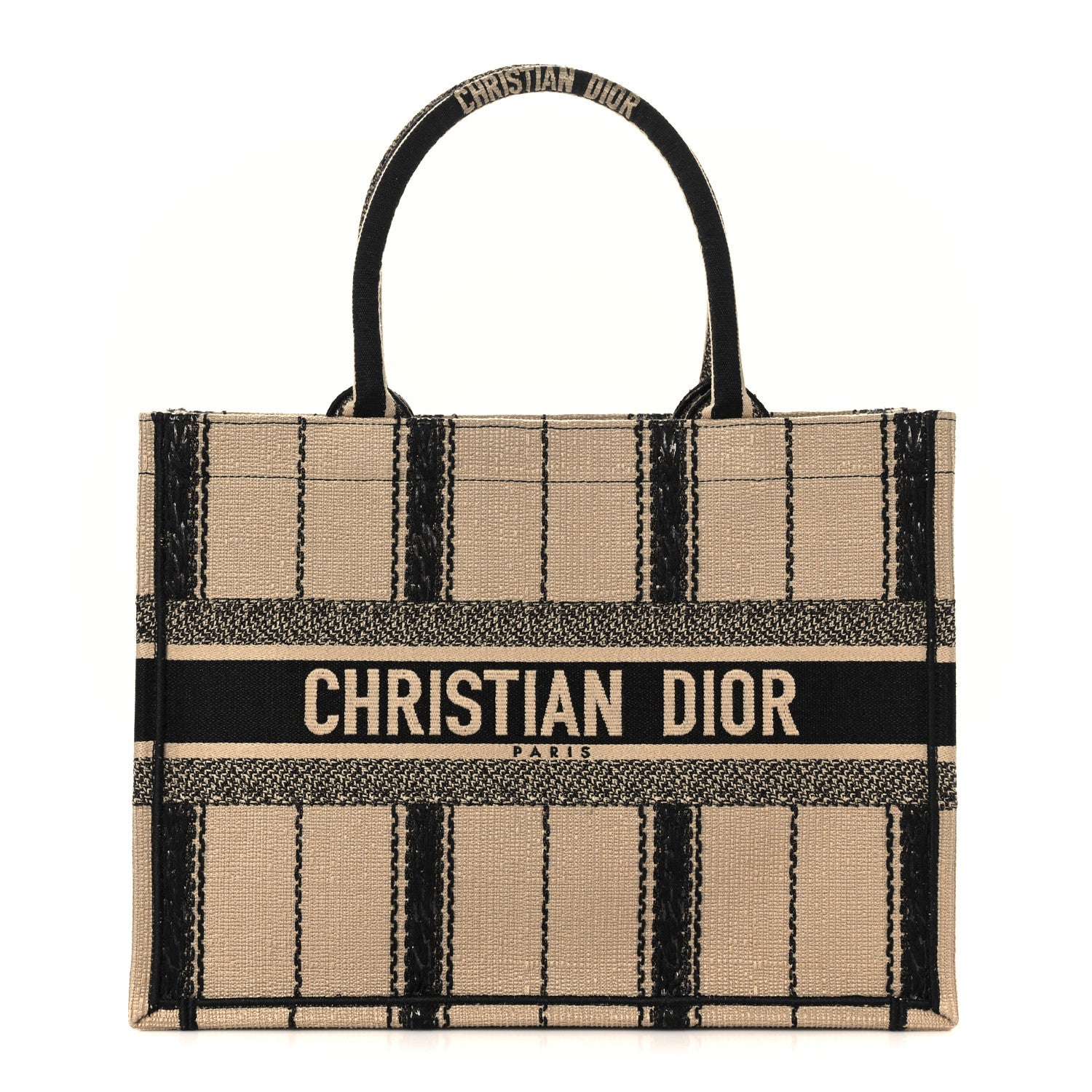 Christian Dior Canvas Embroidered Medium Bayadere Book Tote Black Beige 1 of 10