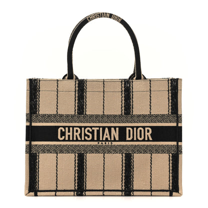Christian Dior Canvas Embroidered Medium Bayadere Book Tote Black Beige 1 of 10