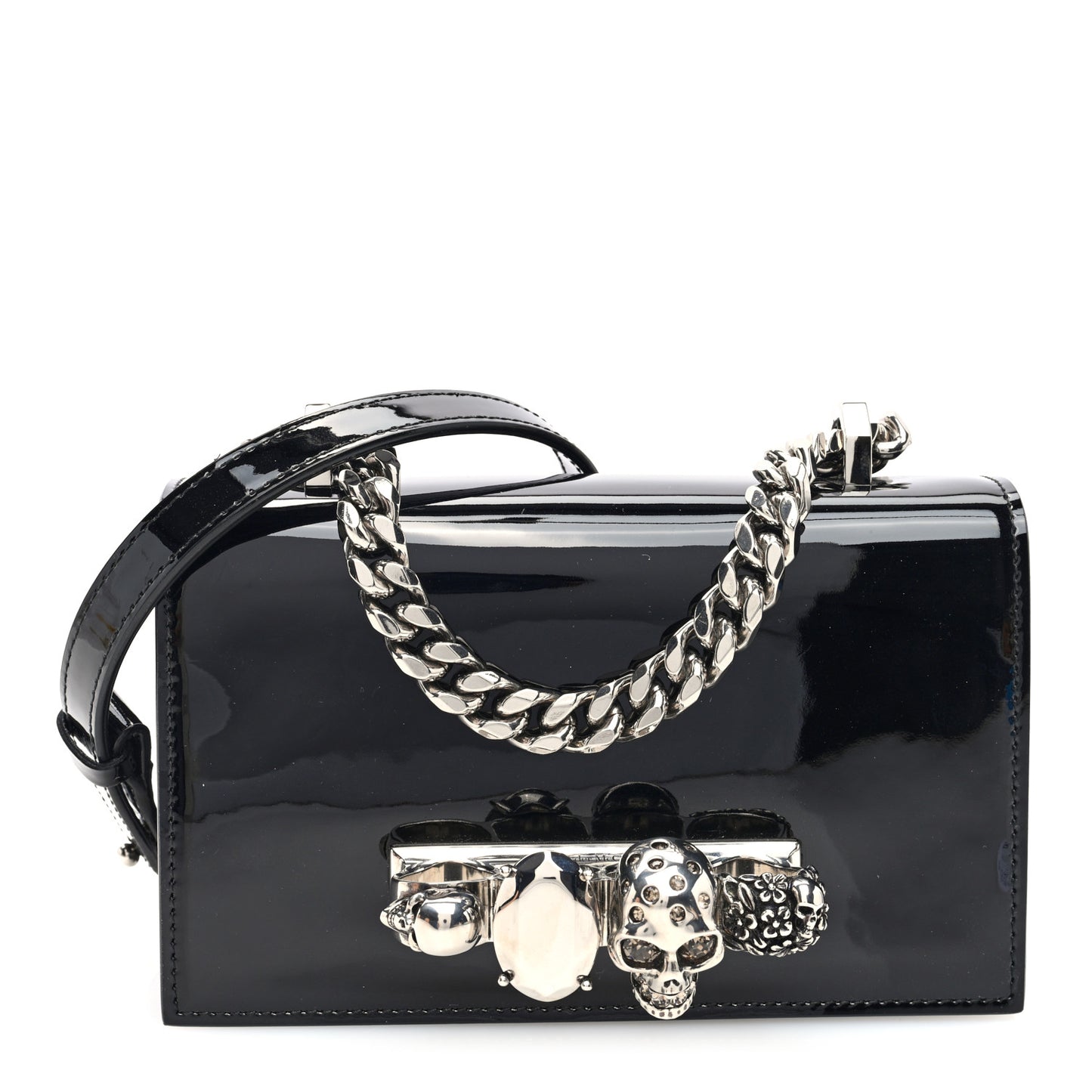 Patent Mini Jeweled Knuckle Satchel Black