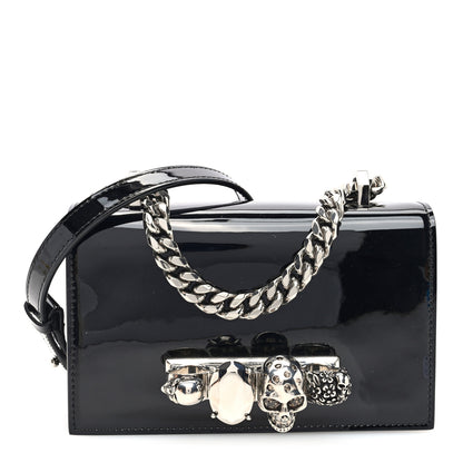Alexander McQueen Patent Mini Jeweled Knuckle Satchel Black 1 of 10