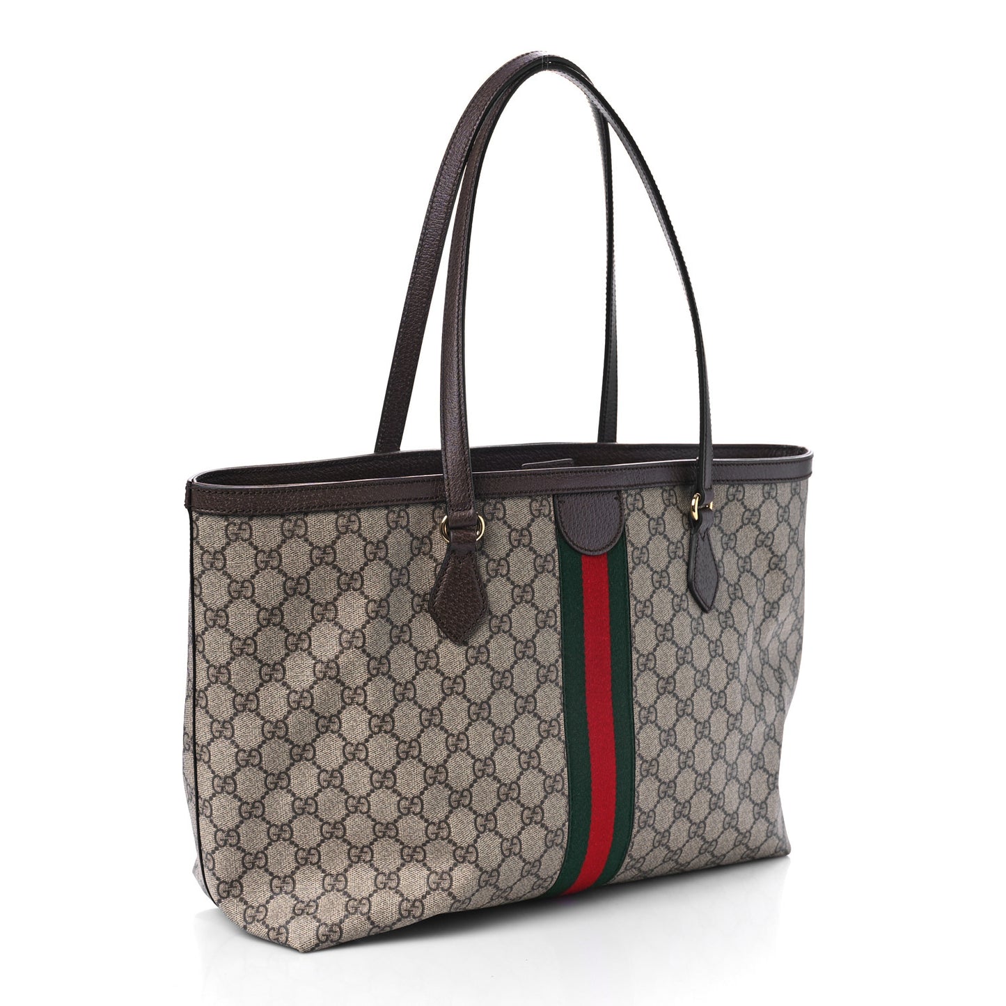 GG Supreme Monogram Textured Calfskin Web Medium Ophidia Shopping Tote Beige Ebony New Acero