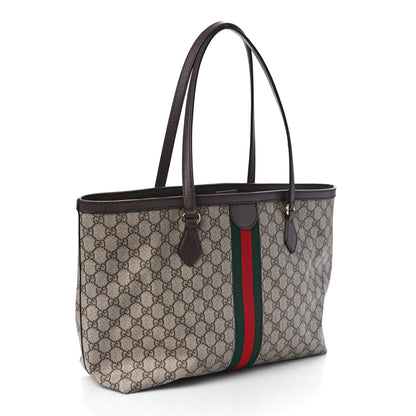 Gucci GG Supreme Monogram Textured Calfskin Web Medium Ophidia Shopping Tote Beige Ebony New Acero 3 of 8