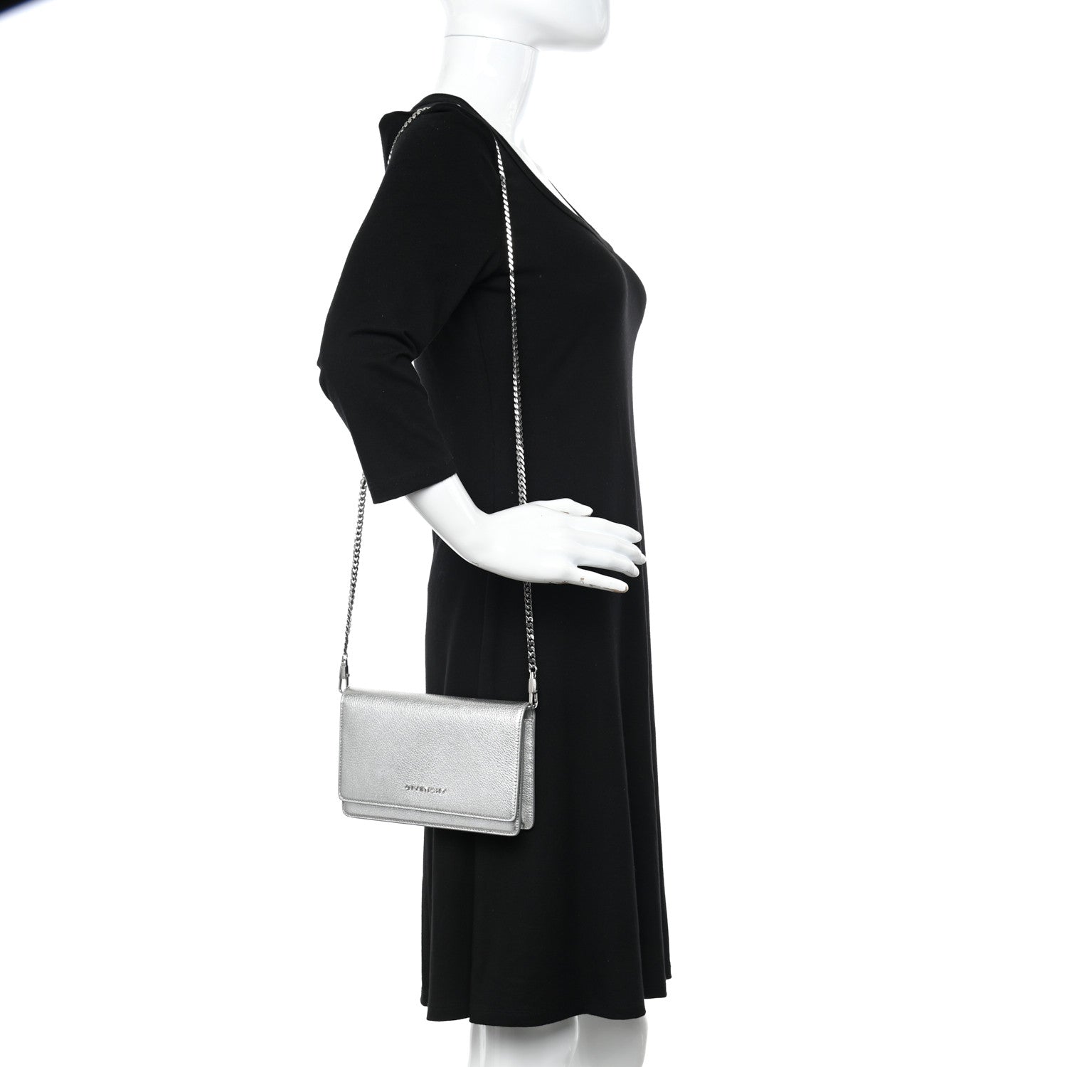 Givenchy Metallic Calfskin Pandora Chain Wallet Silver 2 of 13