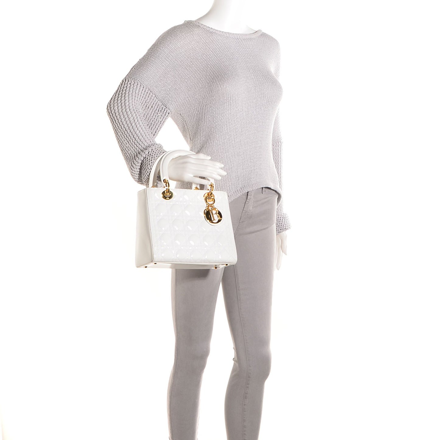 Patent Cannage Medium Lady Dior White