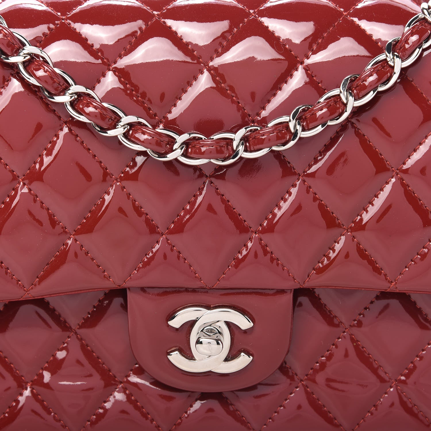 Chanel Patent Calfskin Quilted Medium Double Flap Dark Red 10 of 10