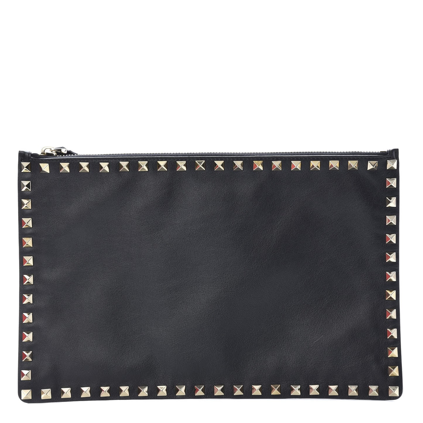 Vitello Large Rockstud Zip Pouch Black
