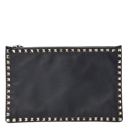 Valentino Garavani Vitello Large Rockstud Zip Pouch Black 1 of 8