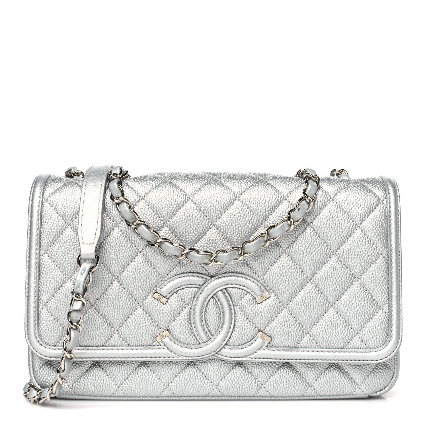 Chanel Metallic Caviar Quilted Medium CC Filigree Flap Silver 1 of 11