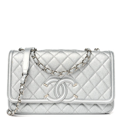 Chanel Metallic Caviar Quilted Medium CC Filigree Flap Silver 1 of 11