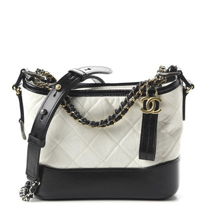 Chanel Aged Calfskin Quilted Small Gabrielle Hobo Black White 1 of 11