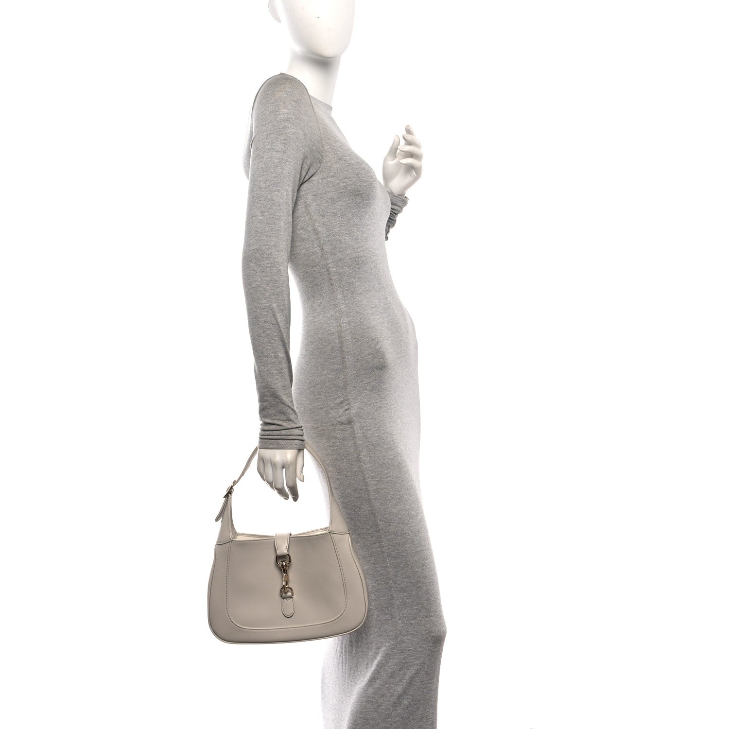 Gucci Ancora Calfskin Web Small Jackie Shoulder Bag Light Grey 2 of 11