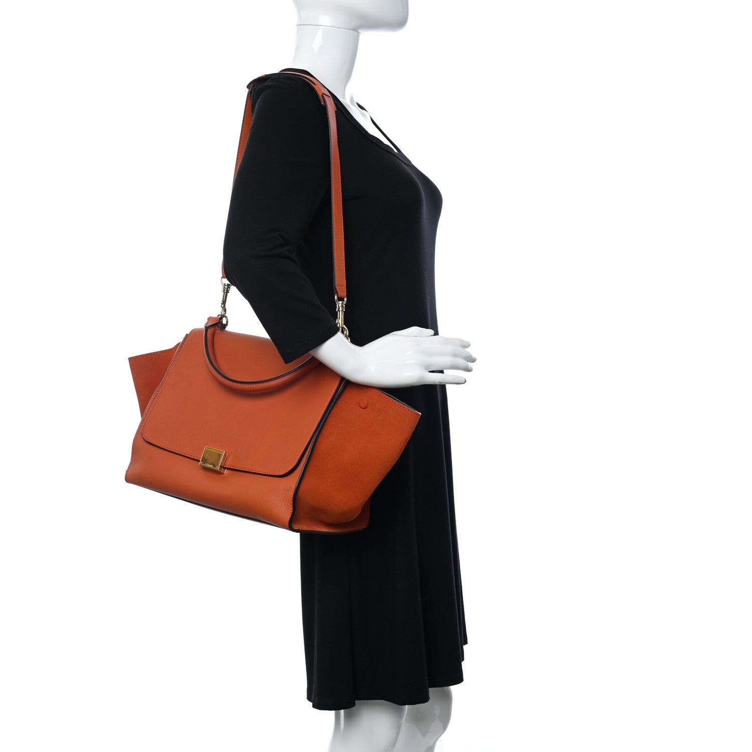 Celine Calfskin Suede Medium Trapeze Orange 2 of 9