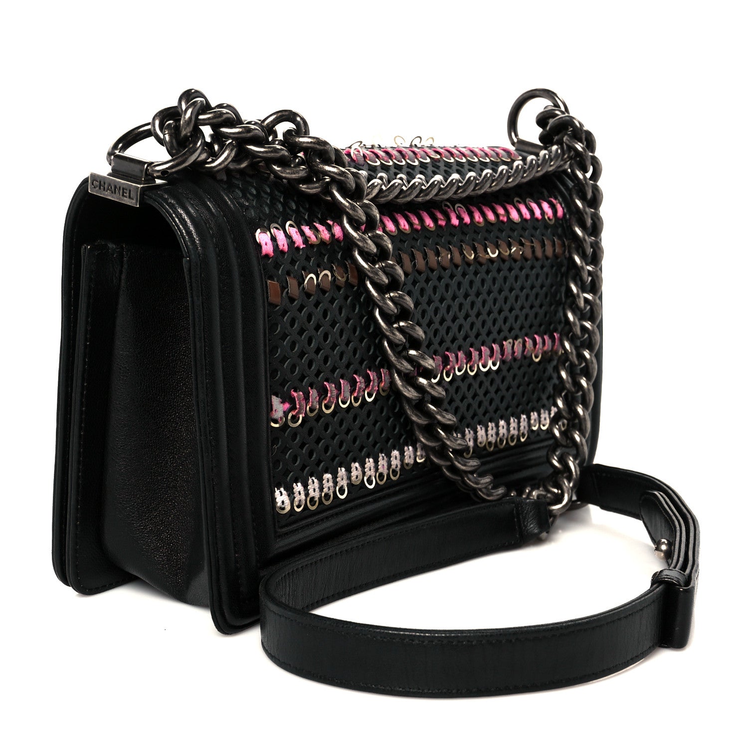 Chanel Lambskin Tweed Woven Medium Boy Flap Black 3 of 10