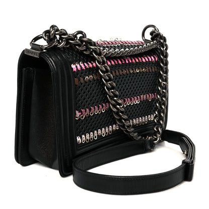 Chanel Lambskin Tweed Woven Medium Boy Flap Black 3 of 10