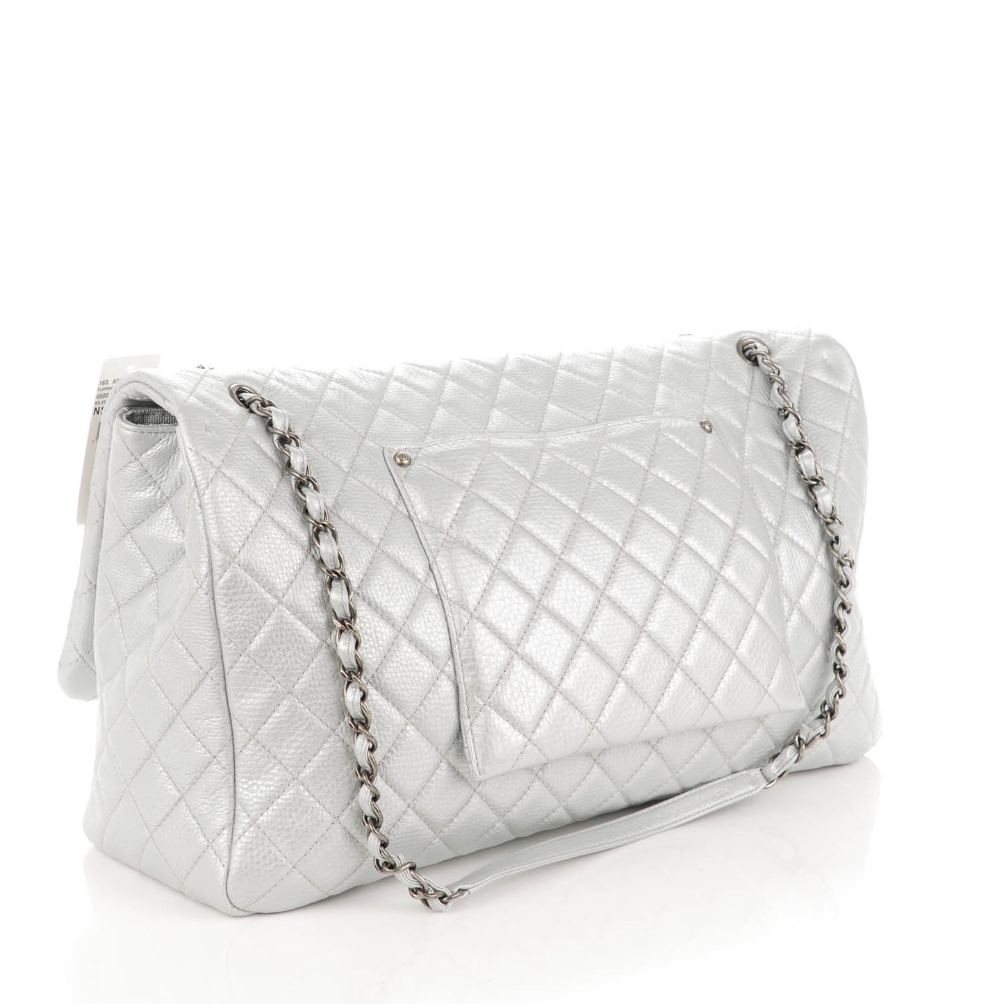 Calfskin Quilted XXL Travel Flap Bag Silver