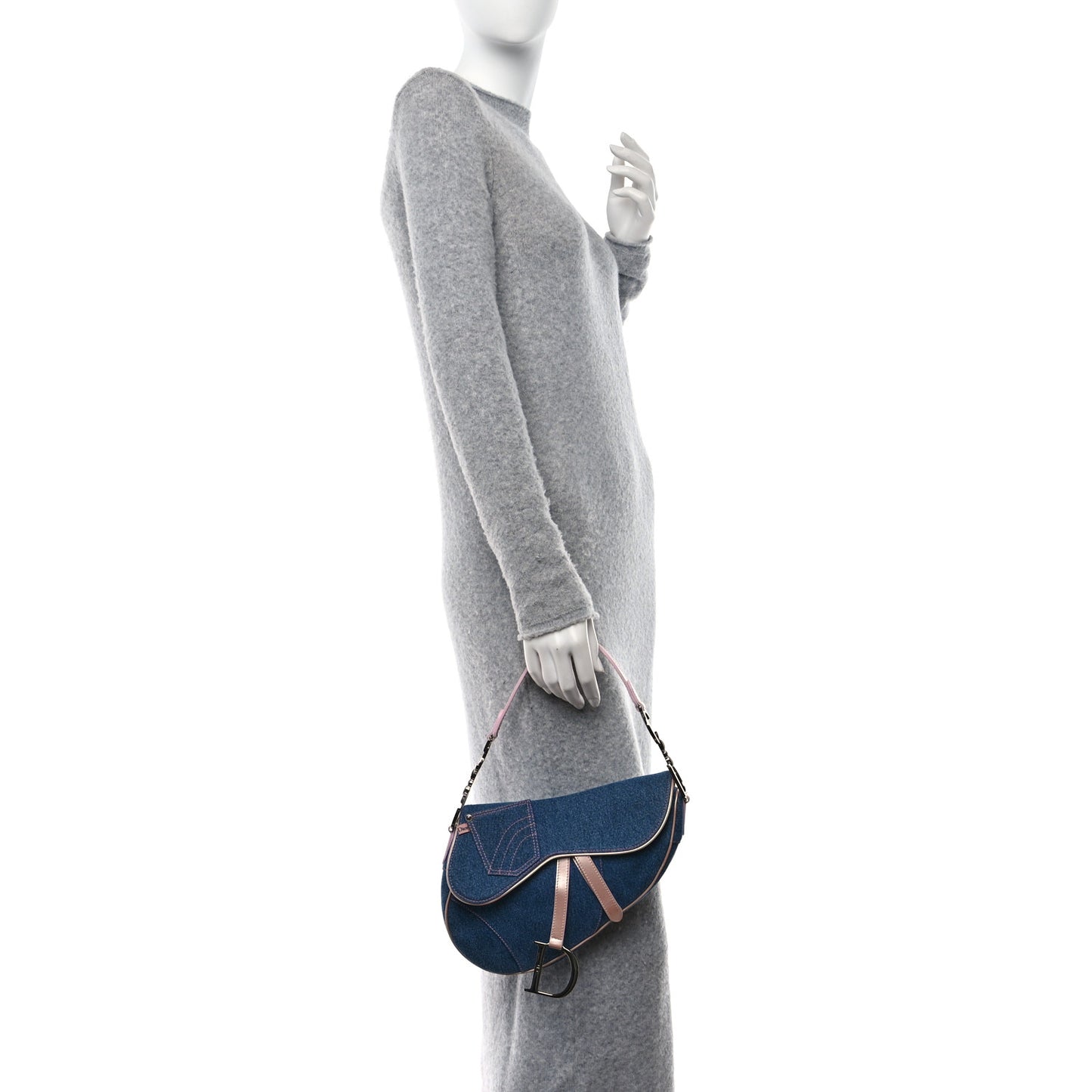 Patent Denim Jeans Saddle Bag Blue Pink