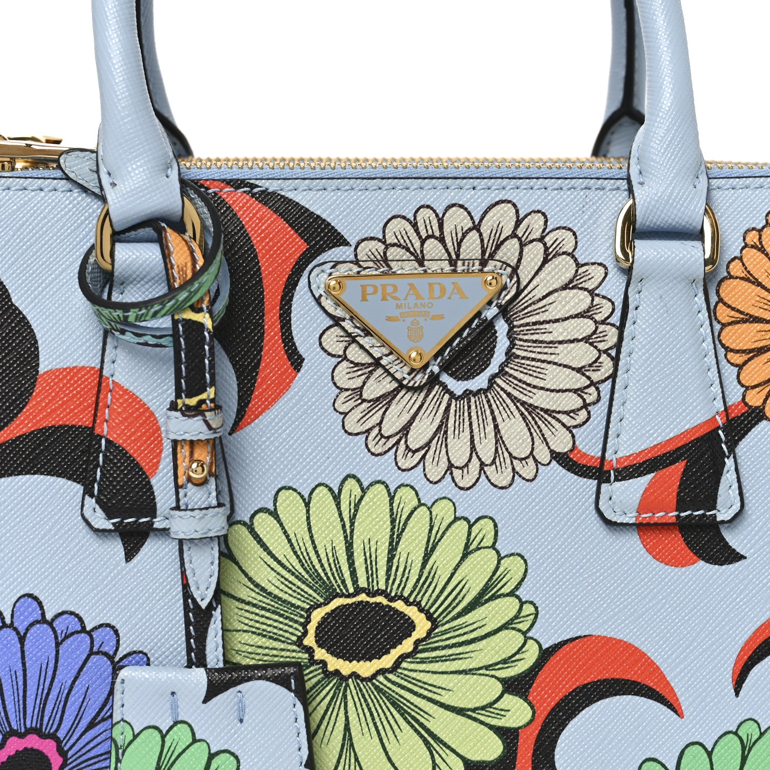 Prada Saffiano Lux Floral Print Small Galleria Double Zip Tote Celeste 7 of 9
