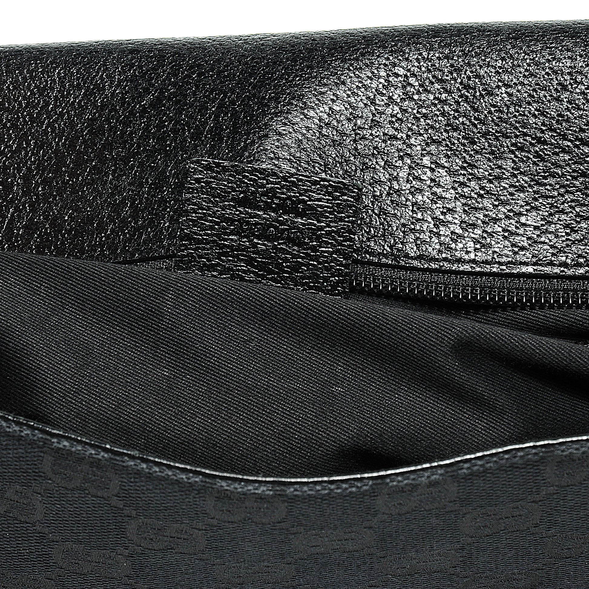 Gucci Monogram Calfskin Double Buckle Flap Messenger Bag Black 6 of 8