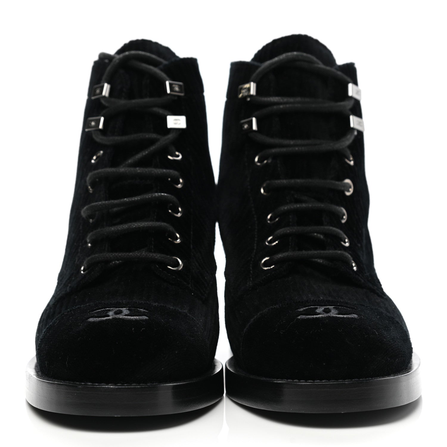 Chanel Velvet CC Cap Toe Boots 38 Black 2 of 10