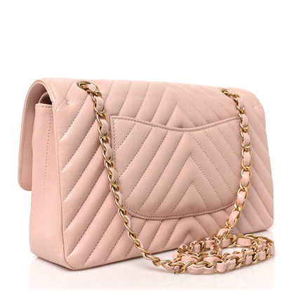 Chanel Calfskin Chevron Quilted Medium Double Flap Light Pink 3 of 8