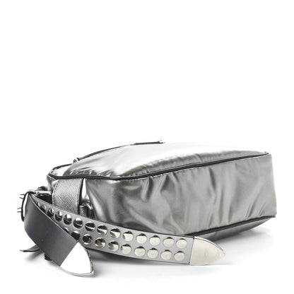 Prada Metallic Tessuto Nylon Metal Studded Shoulder Bag Ferro Black 4 of 9
