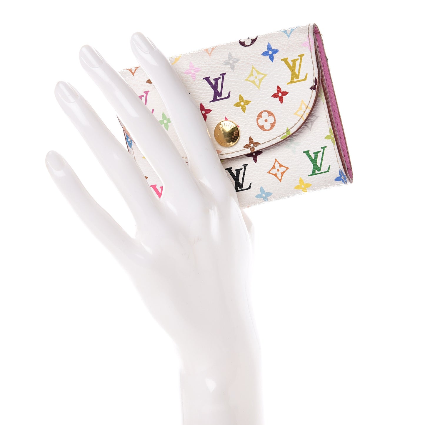 Monogram Multicolor Business Card Holder White Litchi