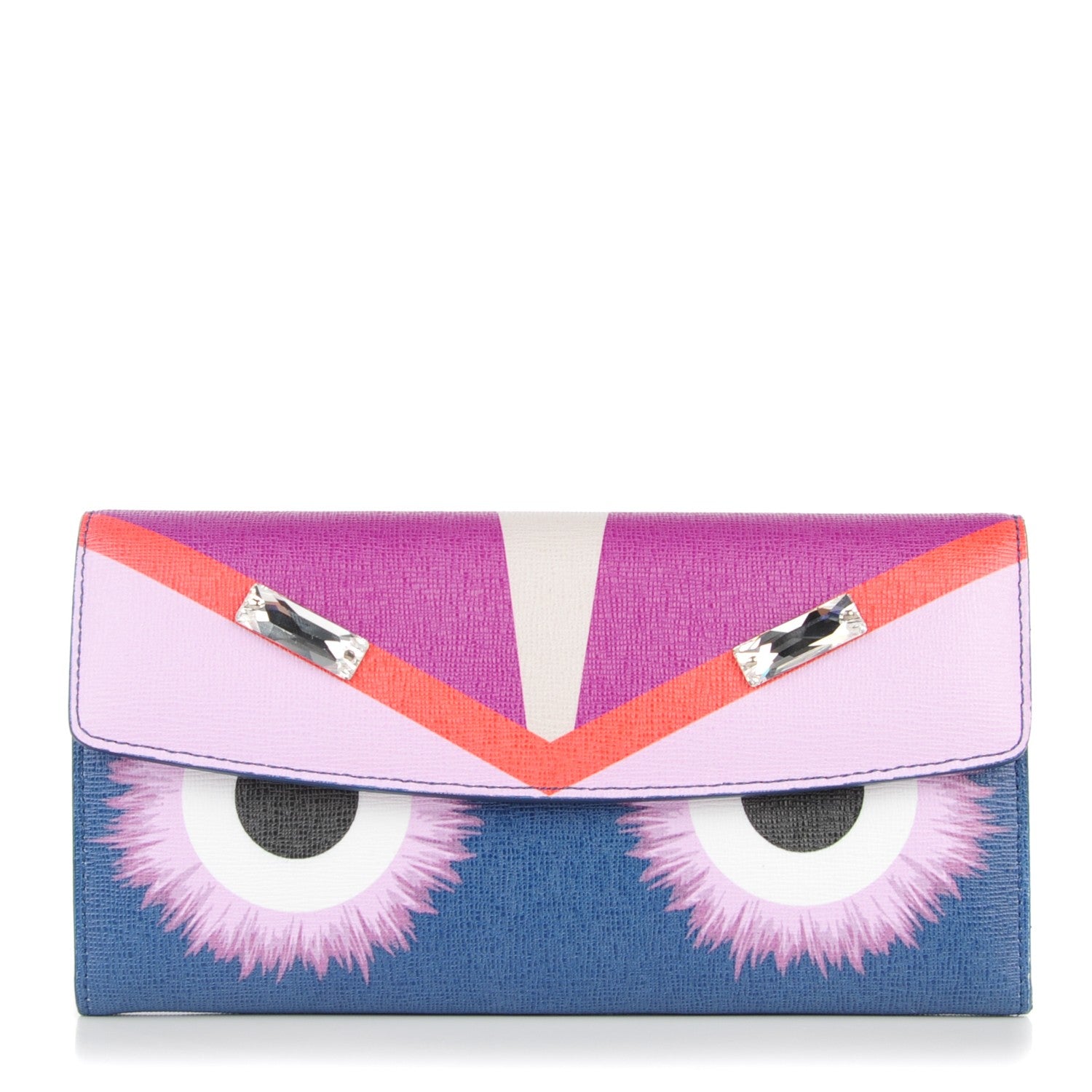Fendi Vitello Elite Crystal Eye Monster Continental Wallet Cobalt Lavender Pink 1 of 8