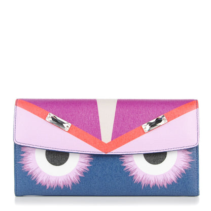 Fendi Vitello Elite Crystal Eye Monster Continental Wallet Cobalt Lavender Pink 1 of 8