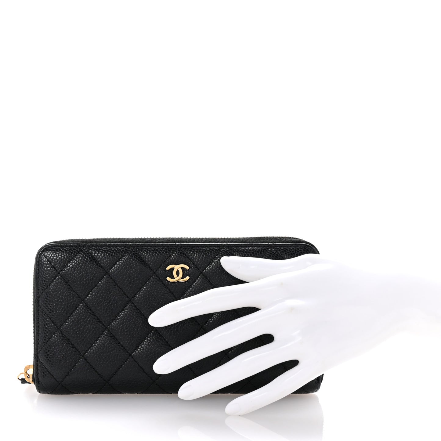 Caviar Quilted Large Gusset Zip Around Wallet Black