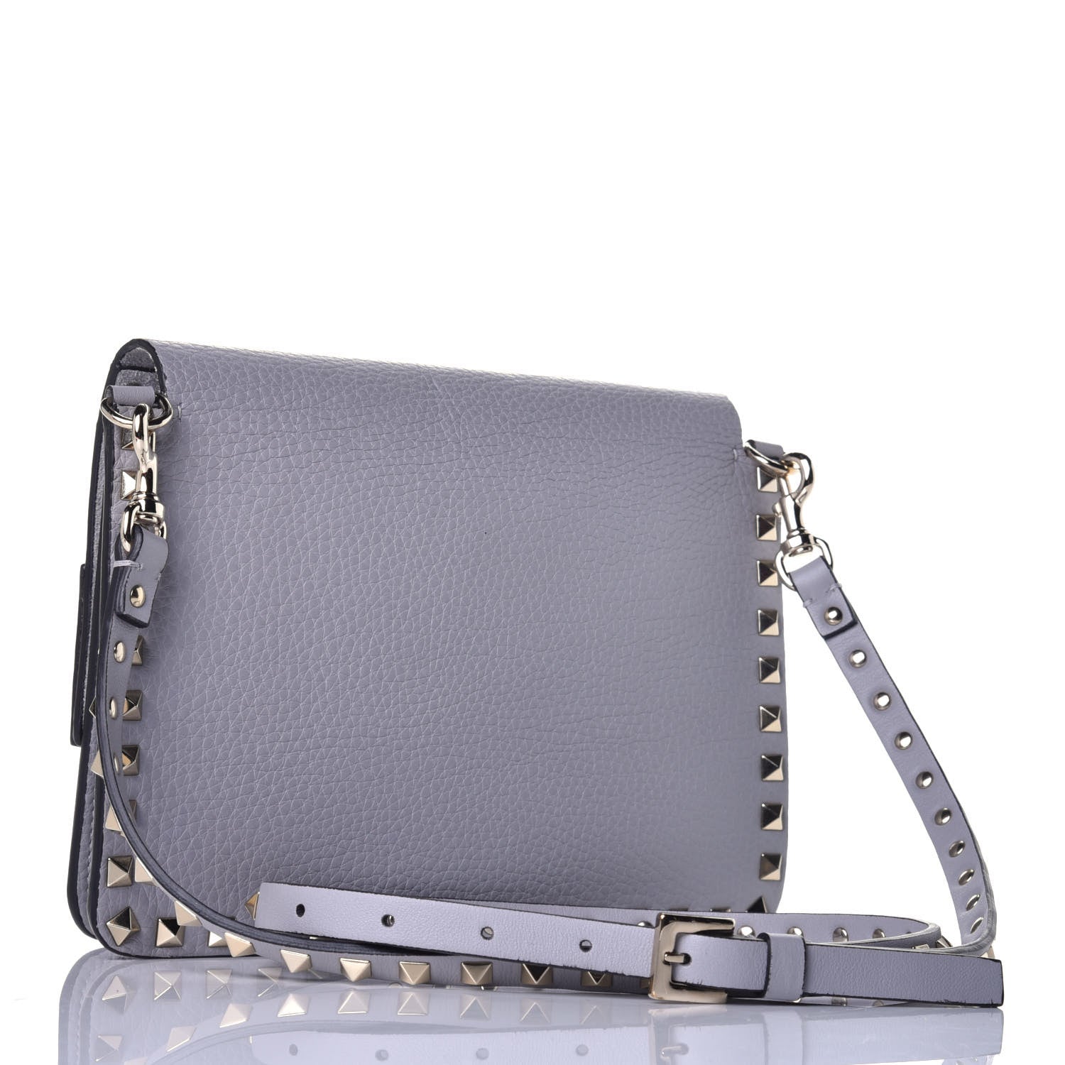 Valentino Garavani Pebbled Calfskin Rockstud Side Slip Crossbody Pastel Grey 3 of 8
