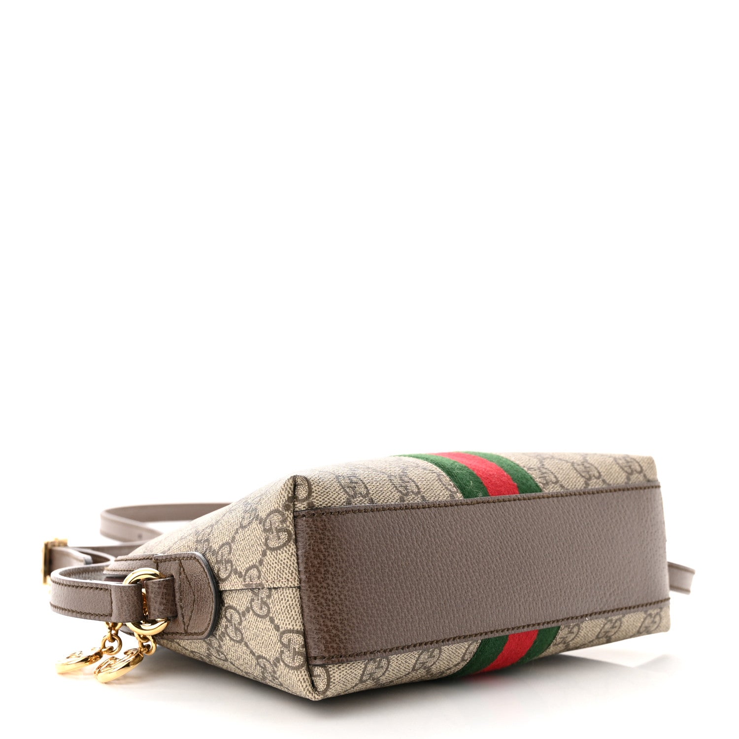 Gucci GG Supreme Monogram Textured Dollar Calfskin Web Small Ophidia Dome Shoulder Bag Beige Ebony New Acero 4 of 10