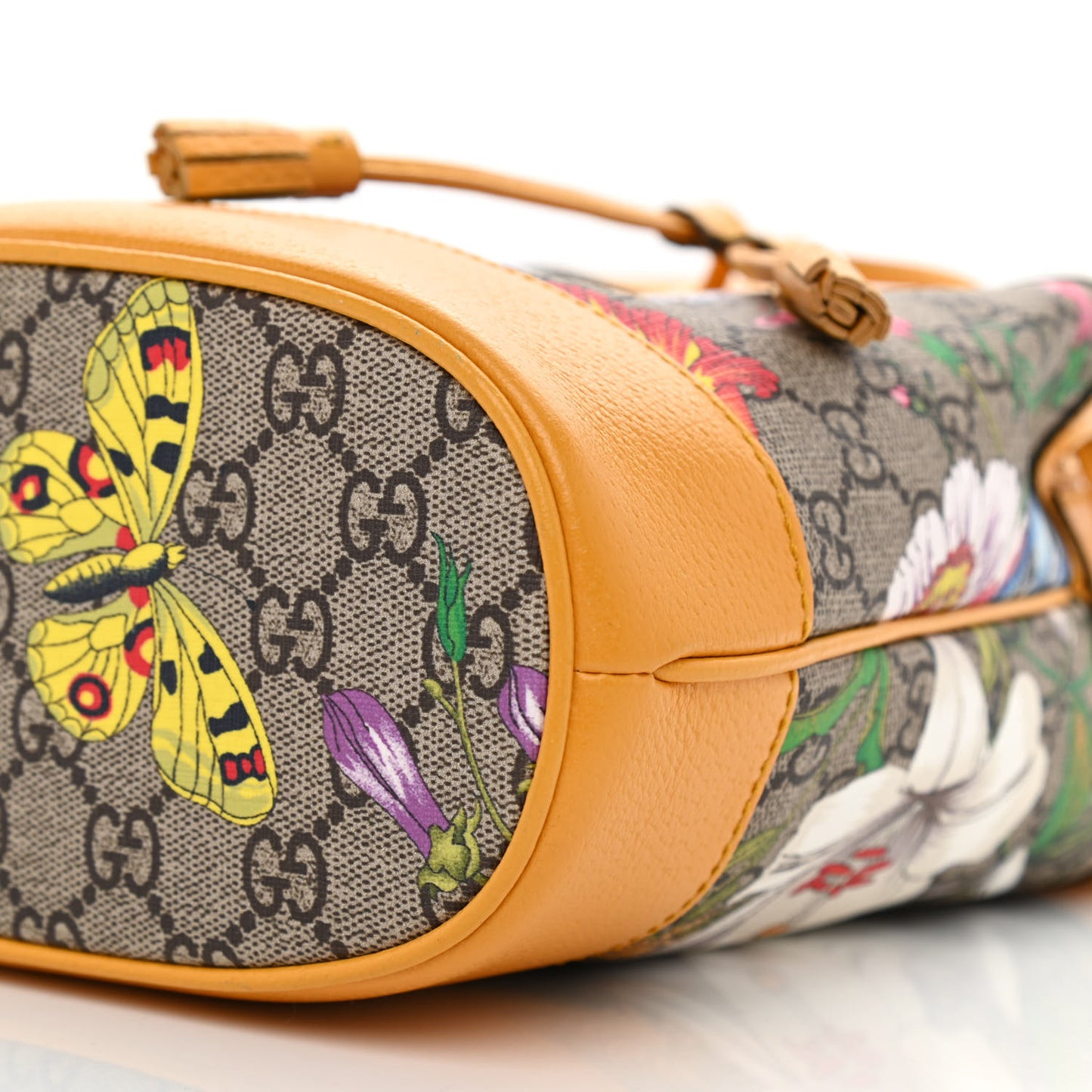 GG Supreme Monogram Flora Small Ophidia Bucket Bag Beige Multicolor Crop