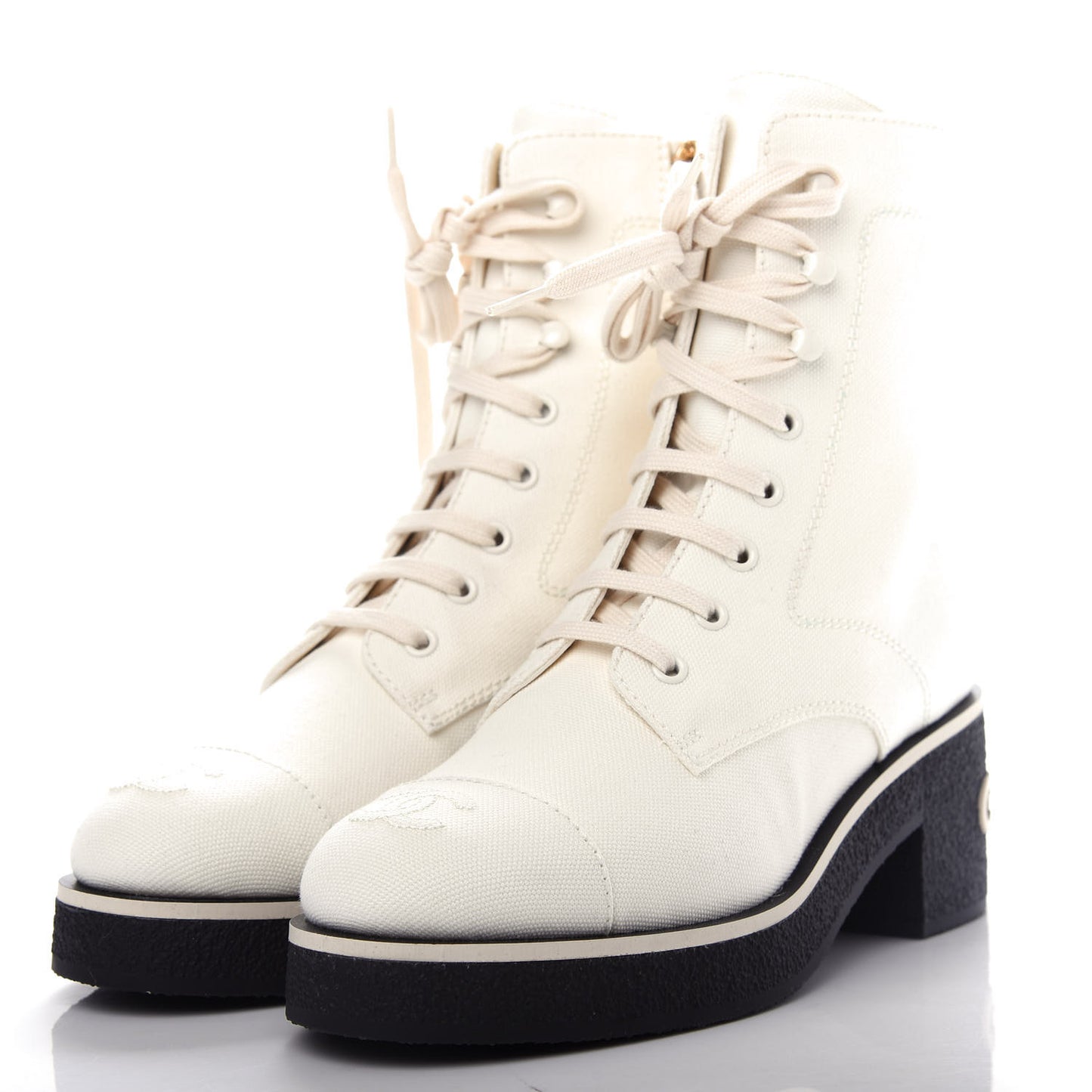 Fabric CC Lace Up Boots 37.5 White