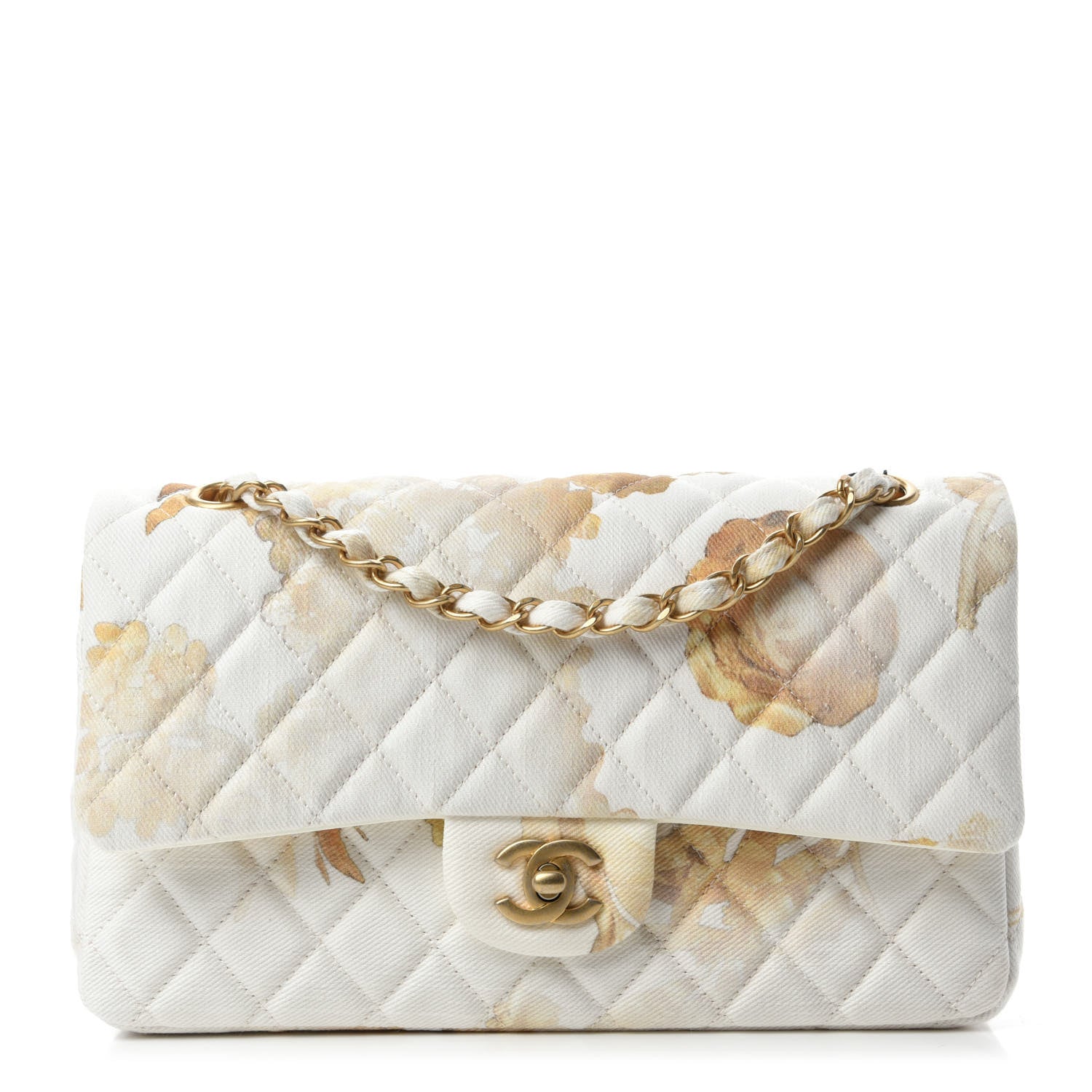 Chanel Denim Floral Printed Medium Double Flap Beige 1 of 12