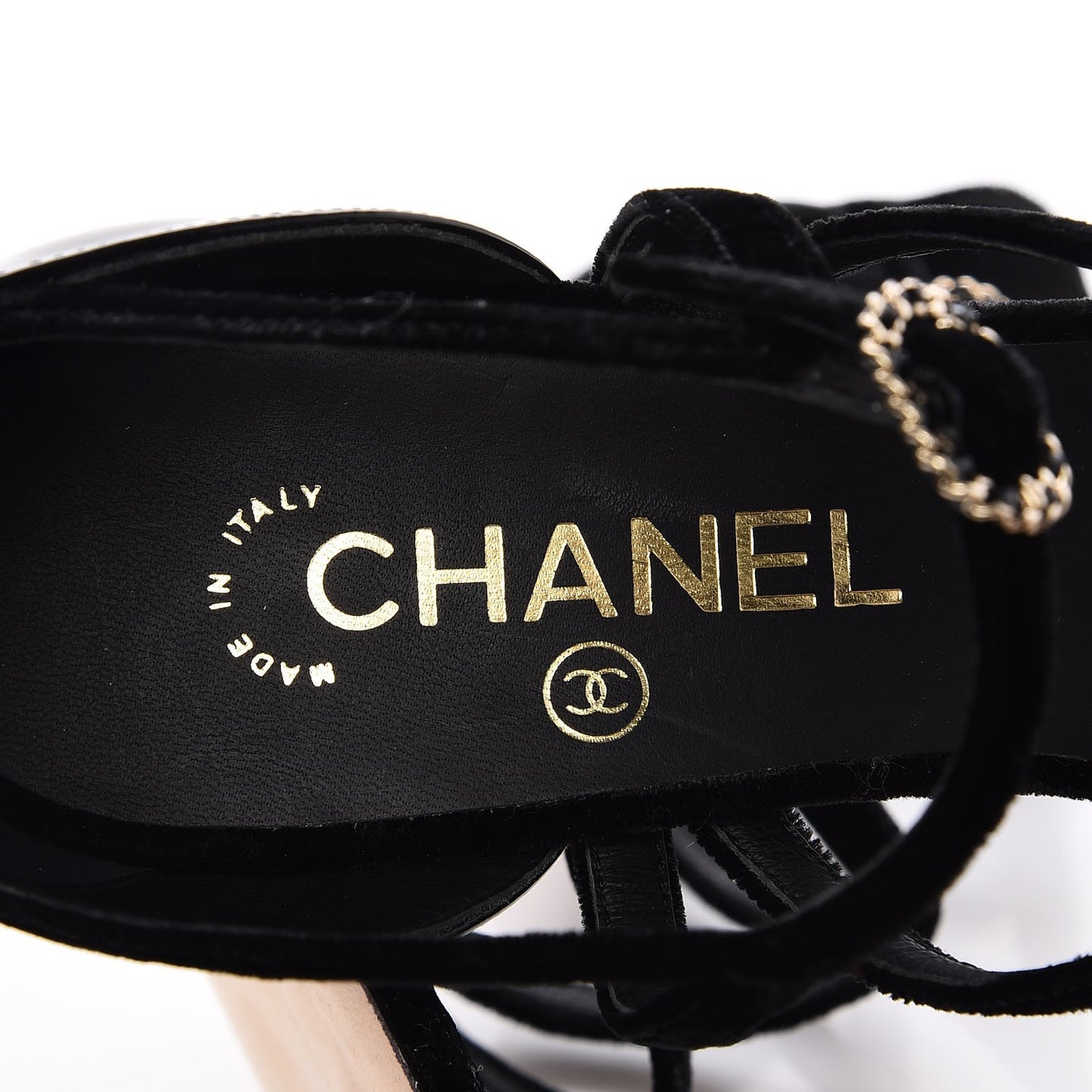 Velvet Patent Buckle CC Sandals 38.5 Black