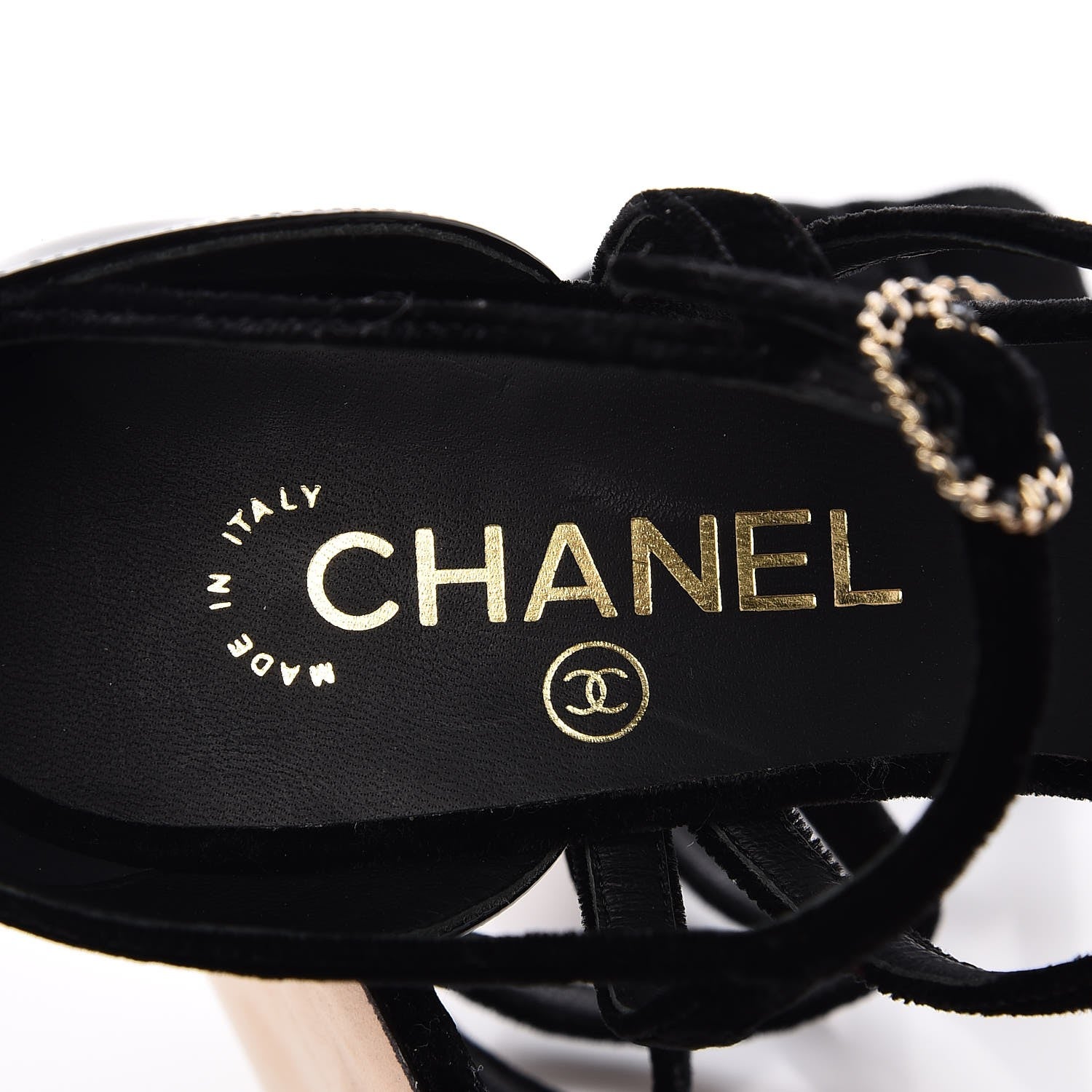 Chanel Velvet Patent Buckle CC Sandals 38.5 Black 7 of 8