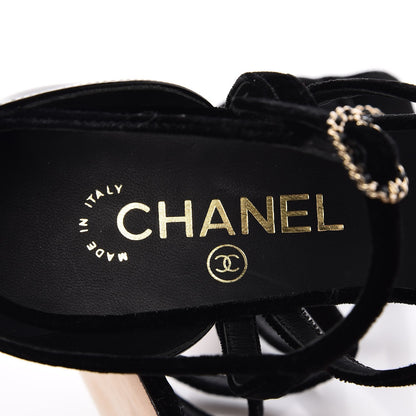 Chanel Velvet Patent Buckle CC Sandals 38.5 Black 7 of 8