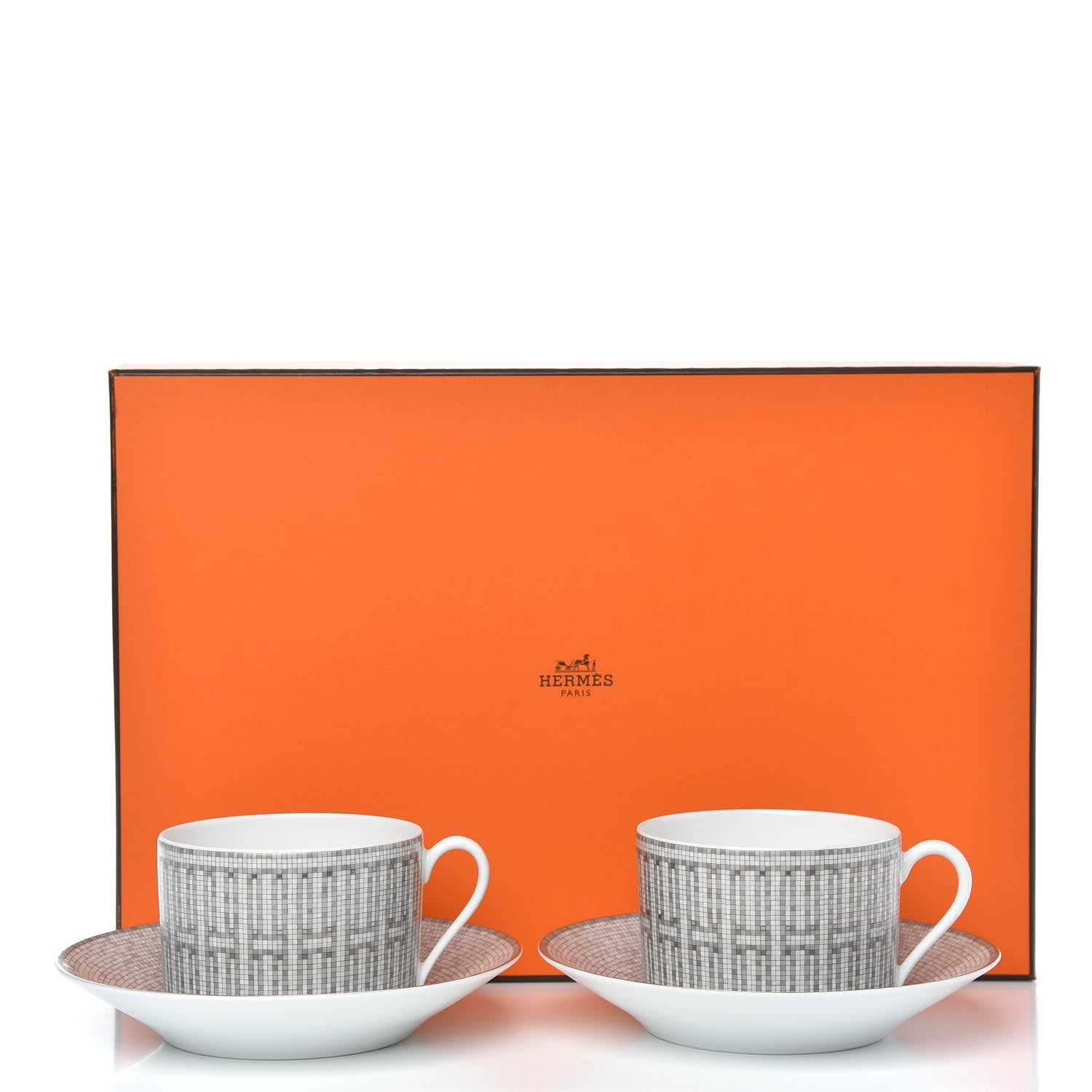 Hermes Porcelain Mosaique Au 24 Platine Tea Cup And Saucer Set Of 2 Platinum 5 of 5