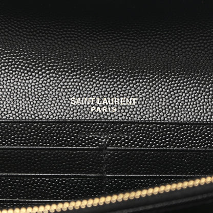 Saint Laurent Grain De Poudre Matelasse Chevron Monogram Flap Wallet Black 7 of 10