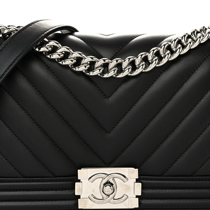 Chanel Calfskin Chevron Quilted Medium Boy Flap Black 8 of 11