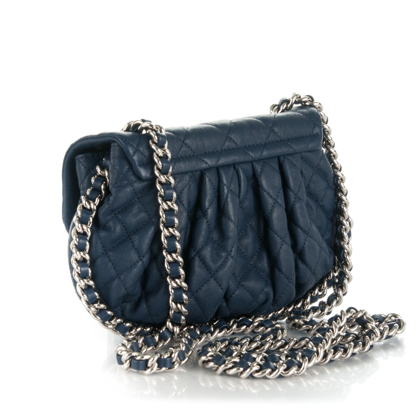 Washed Lambskin Quilted Mini Chain Around Flap Navy Blue