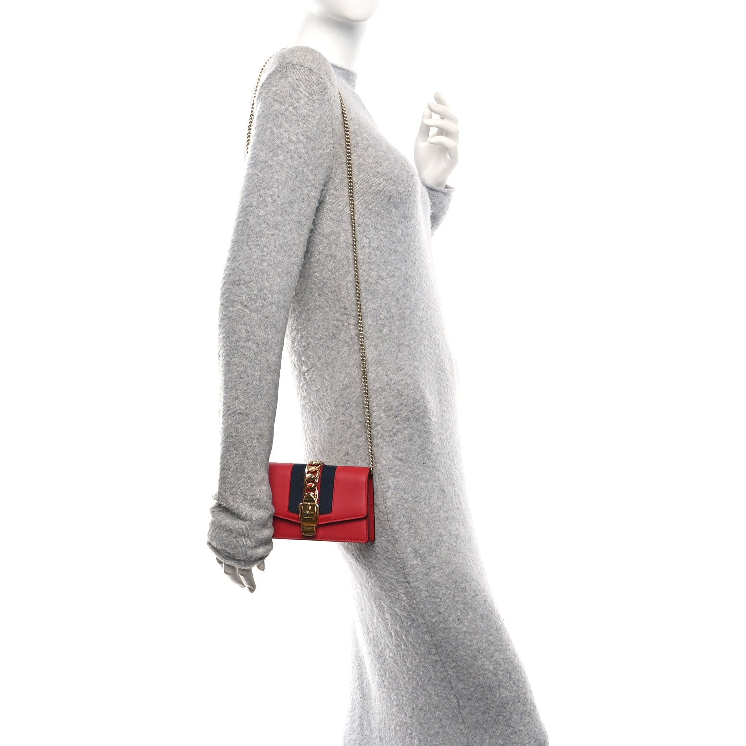 Gucci Calfskin Super Mini Sylvie Chain Shoulder Bag Hibiscus Red 2 of 10