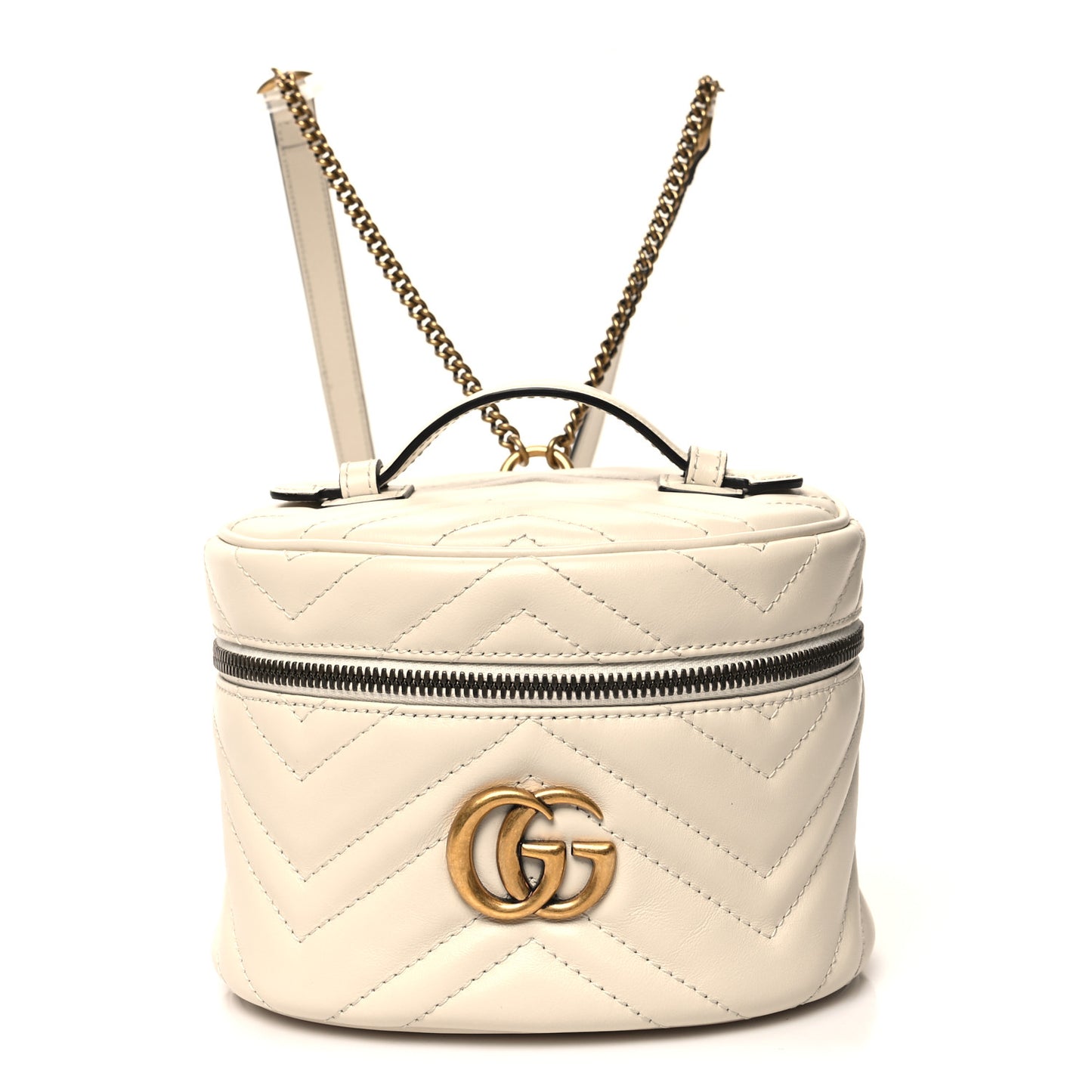 Calfskin Matelasse Mini GG Marmont Round Backpack White