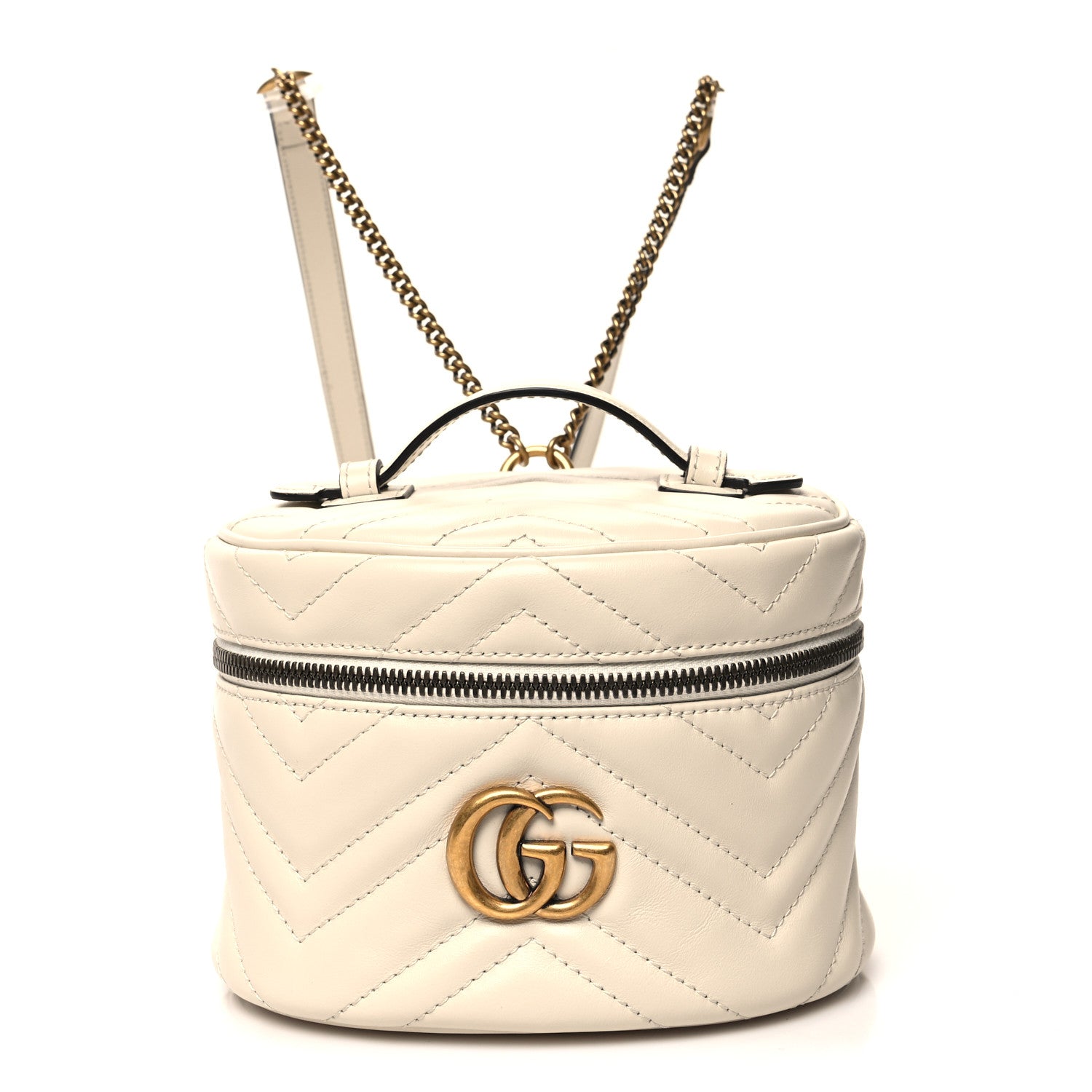 Gucci Calfskin Matelasse Mini GG Marmont Round Backpack White 1 of 11