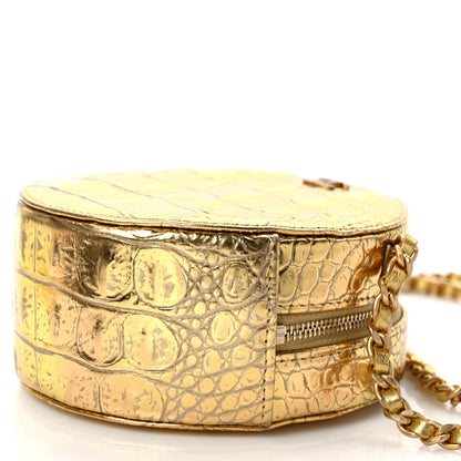 Chanel Metallic Calfskin Crocodile Embossed Cocodile Round Clutch with Chain Gold 8 of 9