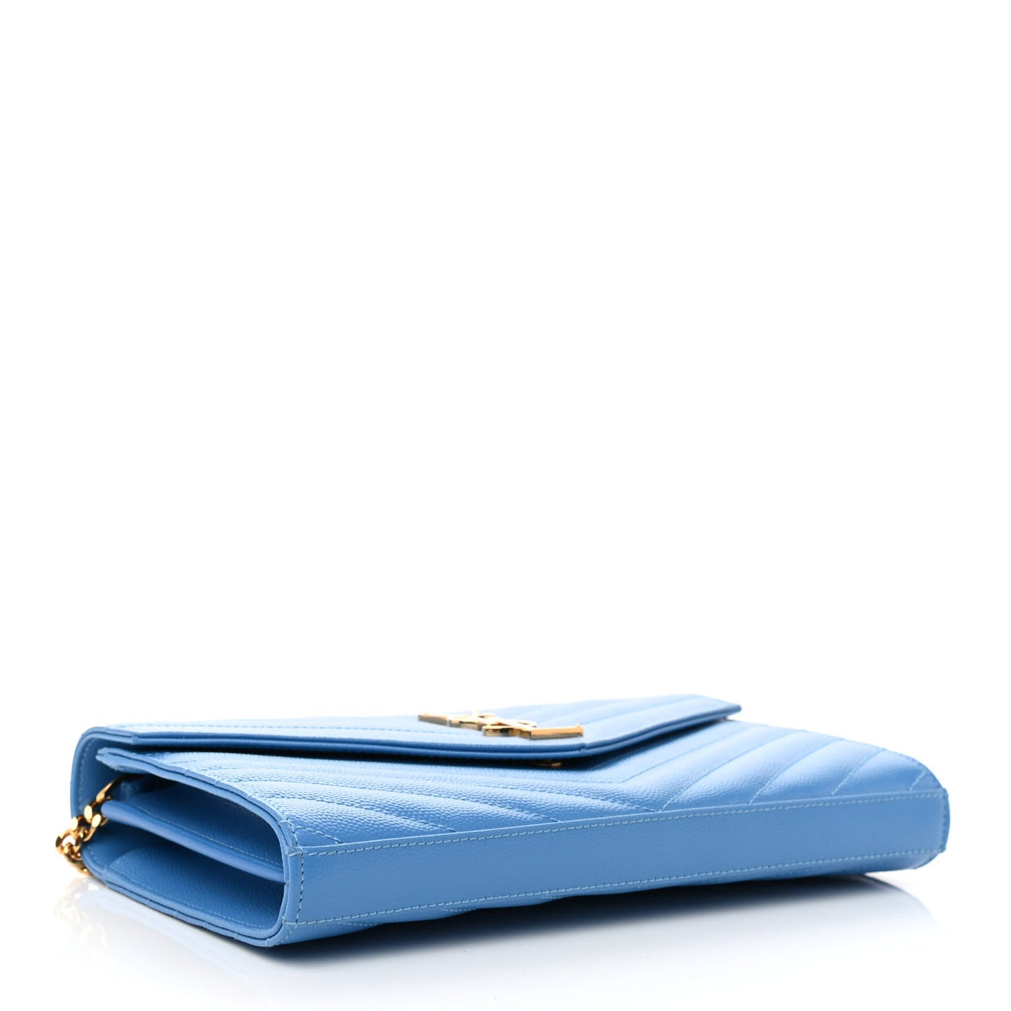 Grain De Poudre Matelasse Chevron Monogram Chain Wallet Blue Clair