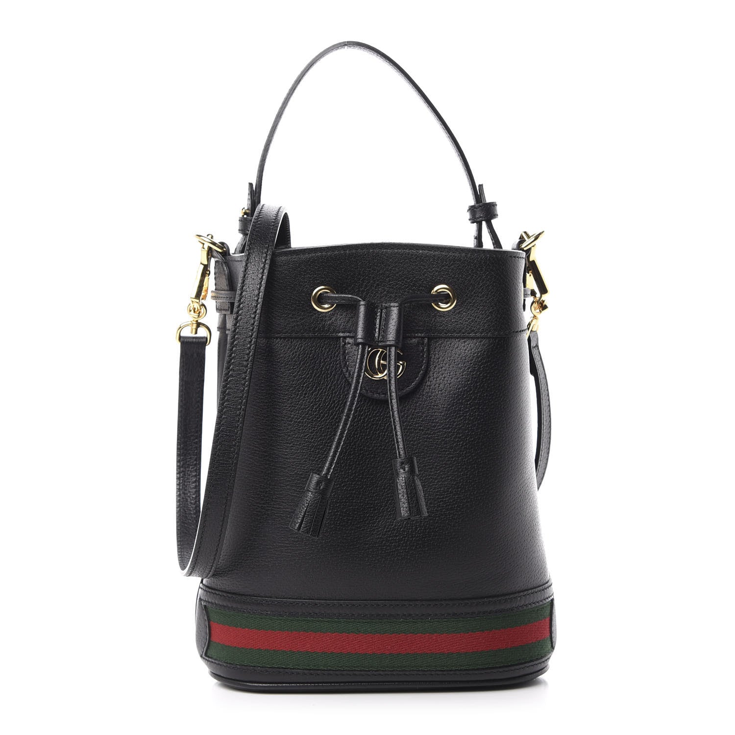 Gucci Glazed Textured Calfskin Web Small Ophidia Bucket Bag Black 1 of 11