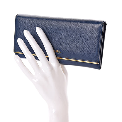 Prada Saffiano Metal Bar Continental Flap Wallet Bleuette 2 of 10