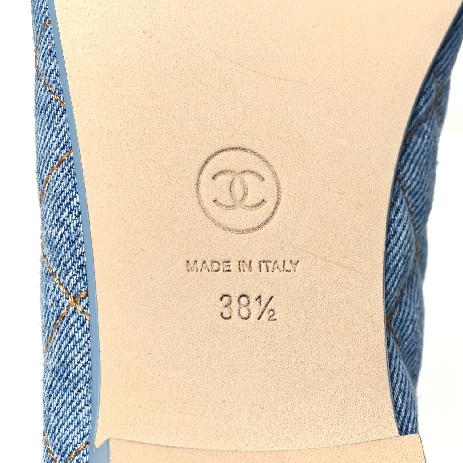 Chanel Washed Denim Quilted Cap Toe CC Ballerina Flats 38.5 Light Blue 7 of 10